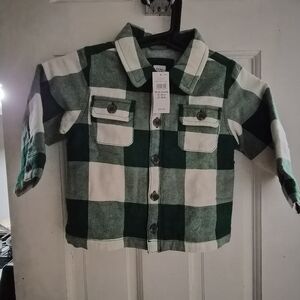 GAP Kids Green and Cream Checkered Button-Up Shirt